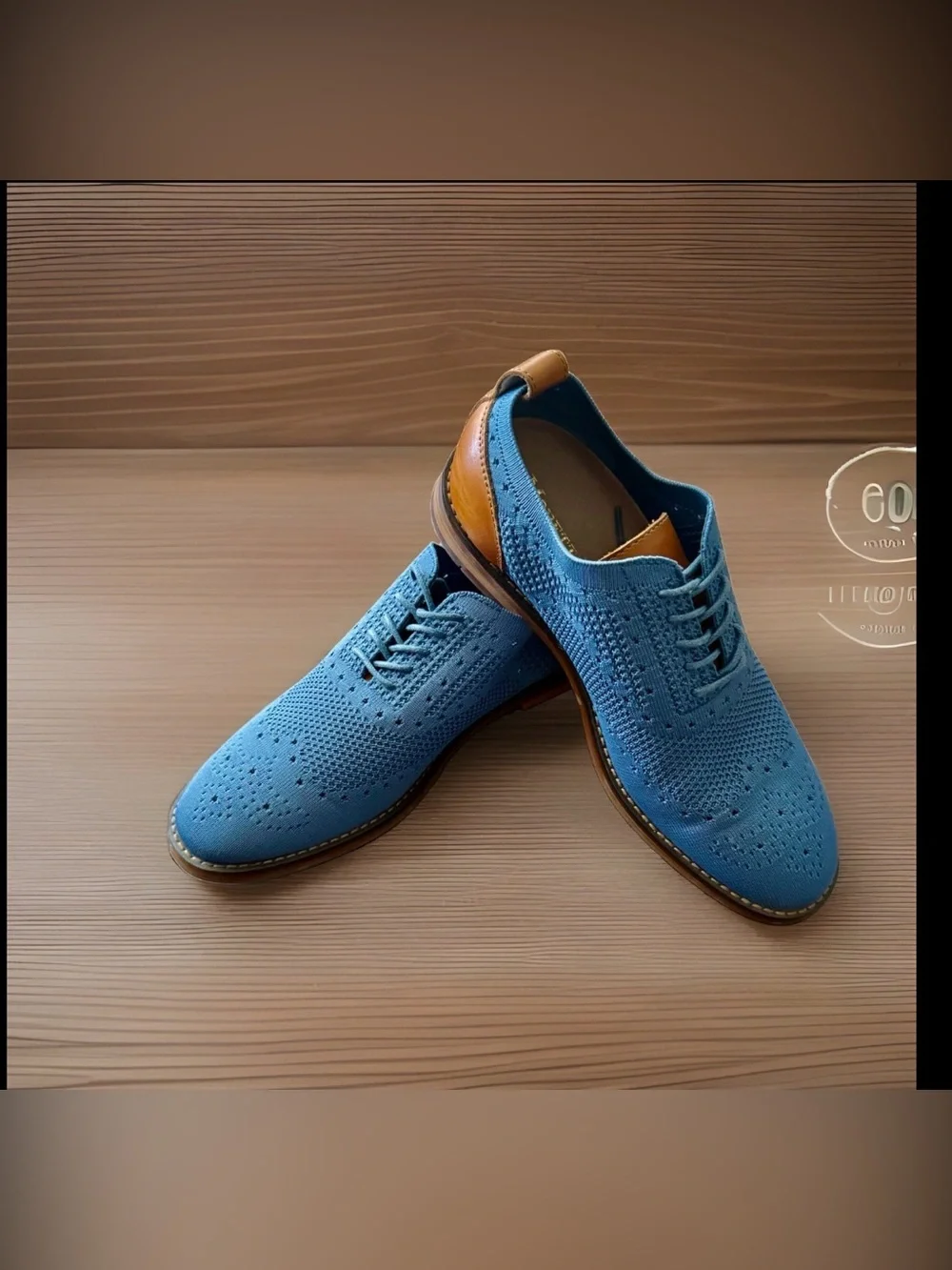 Moretti Gold Label Ashland II Light Blue Knit Leather Wingtip Oxfords 7.5D NWT